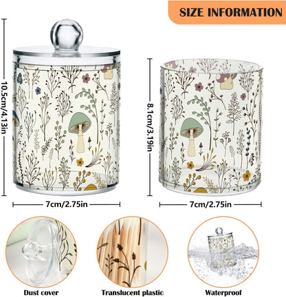 xigua Mushroom Qtip Holder with Lid,2Pack Clear Plastic Apothecary Jars Bathroom Storage Containers for Cotton Swab,Cotton Ball,Floss Picks,Tea,Coffee