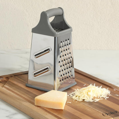 Oster Bluemarine 9-Inch 4-Sided Box Grater – Stainless Steel Cheese and Vegetable Grater, Kitchen Tool for Shredding, Slicing, Grating, Blue/Grey Handle