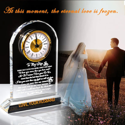 Gifts for Wife from Husband - Crystal Clock, Birthday, Wedding Anniversary Marriage Gifts Idea - to My Wife Clock Presents for Valentines Mother's Day (8.8'' Gift Boxed)