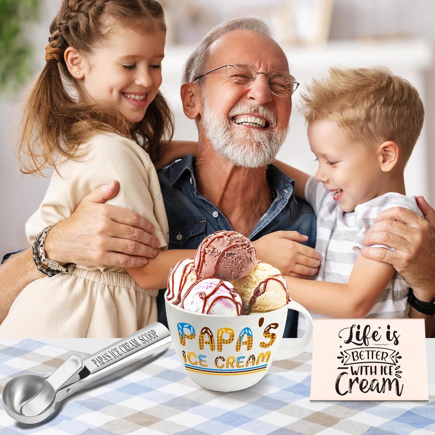 Christmas Papa Gifts, Gifts for Him Papa, Dad's Ice Cream Bowl Scoop Shovel Spoon Set, Papa’s Ice Cream Gift, Ideal Xmas Birthday Father's Day Gift for Man