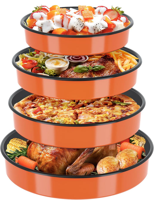 Round Roasting Pan Set Bakeware 4 Pack Baking Cake Pans Enamel Casserole Dish 9/10/12/14 Inches Chicken Roaster Oven Dishwasher Safe Christmas New Year Holiday Gift (Orange)
