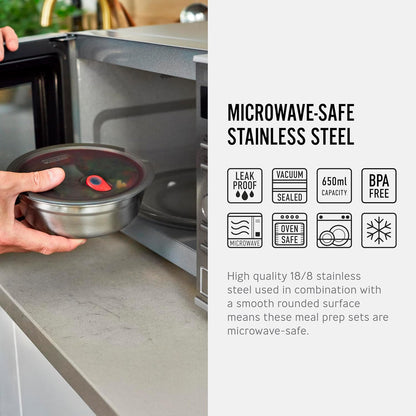 BLACK + BLUM Lunch Bowl - Reusable Meal Prep Containers for Picnic & Camping - Microwavable Stainless Steel Lunch & Dinner Food Storage Box with Leak Proof Lid - Dishwasher & Oven Safe - 650ml