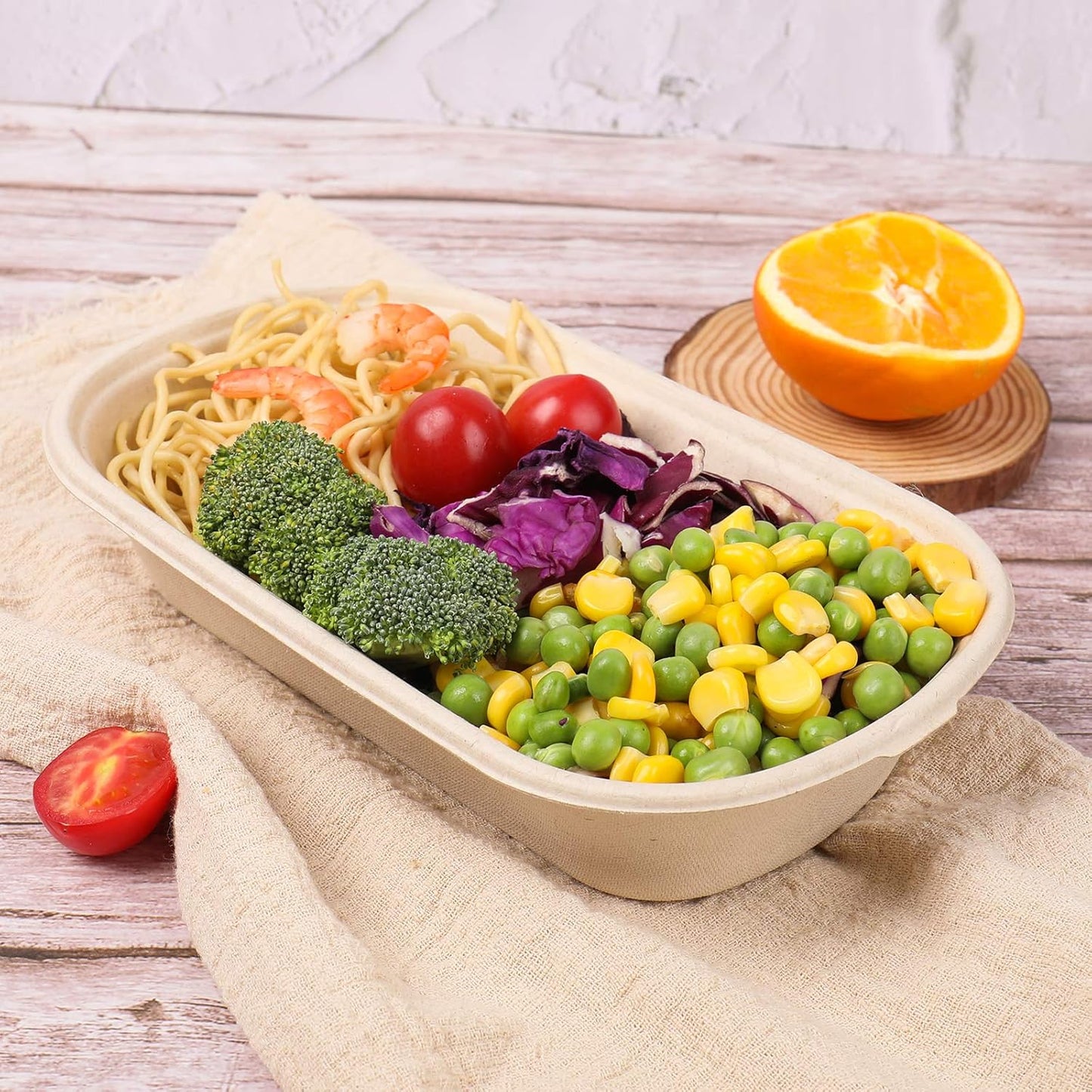 23 oz Disposable salad bowls with lids, Sugarcane Fiber Paper Bowls take away food containers meal prep food storage deli container 50 Pack