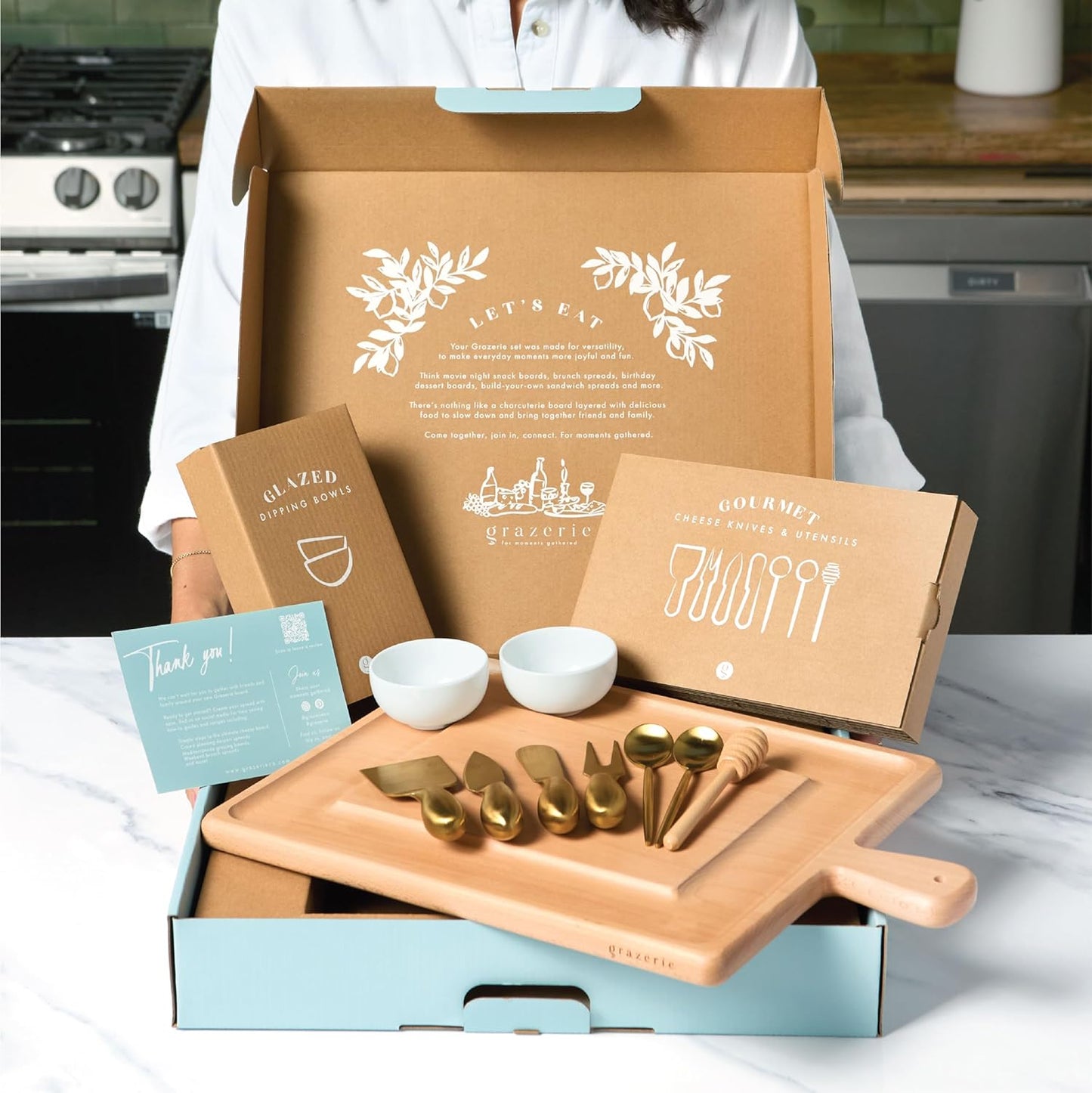 Charcuterie Board Set - Solid Wood Cheese Board for Serving with Accessories - House Warming Gifts for New Home, Bridal Shower & Wedding Gift, Birthday Gifts for Women