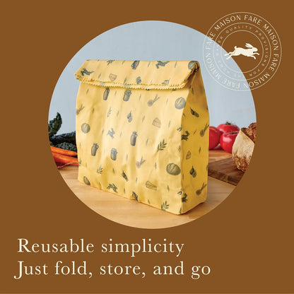 XL Beeswax Bag for Sourdough Bread, Produce & Cheese - Sustainble & Reusable Homemade Food Storage Container Made with Organic Cotton & Beeswax Liner, No Plastic - Keeps Fresh in Fridge & Freezer