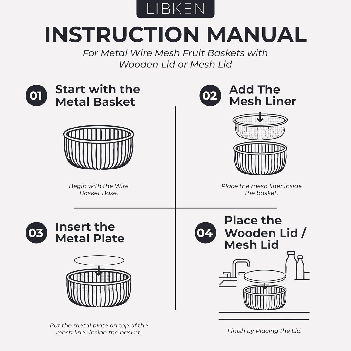 Metal Fruit Bowl Basket with Wooden Lid - Fruit and Vegetable Holder For Kitchen Counter - Countertop Display Baskets Organizer - Bowl Storage for Veggie, Fruits, Snack, and Banana - Peach