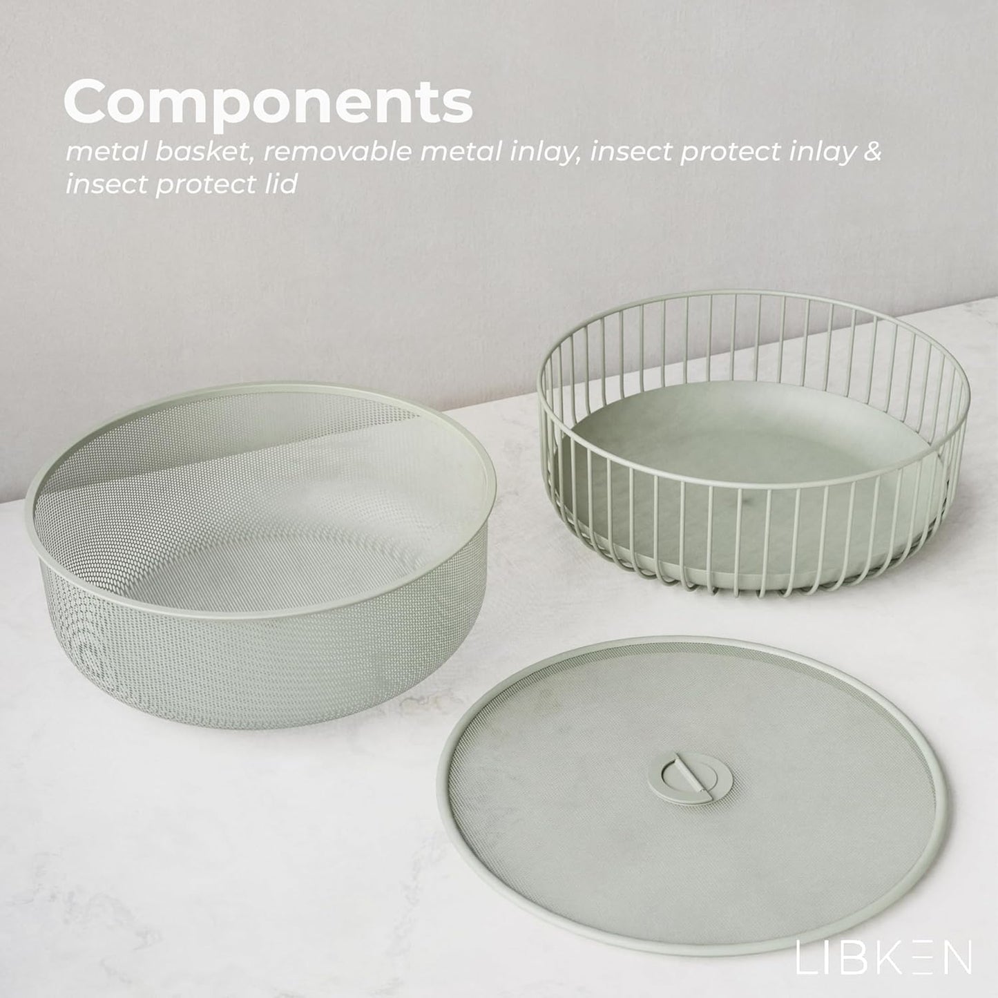 Metal Fruitbasket with Mesh Lid and Basket - Fruit and Vegetable Holder For Kitchen Counter - Countertop Display Baskets Organizer - Bowl Storage for Veggie, Fruits, Snack, and Banana - Green