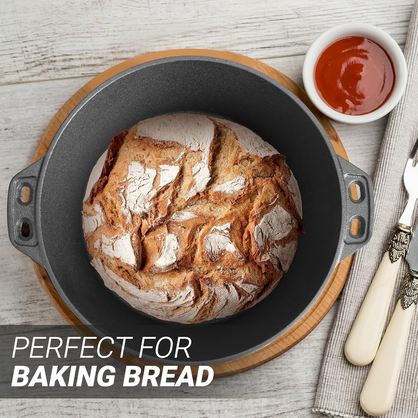 3 QT Cast Iron Dutch Oven with Lid – Pre-Seasoned Round Pot for Baking Bread, Stews & Camping – Small Dutch Oven for Oven, Stove, and Campfire Cooking