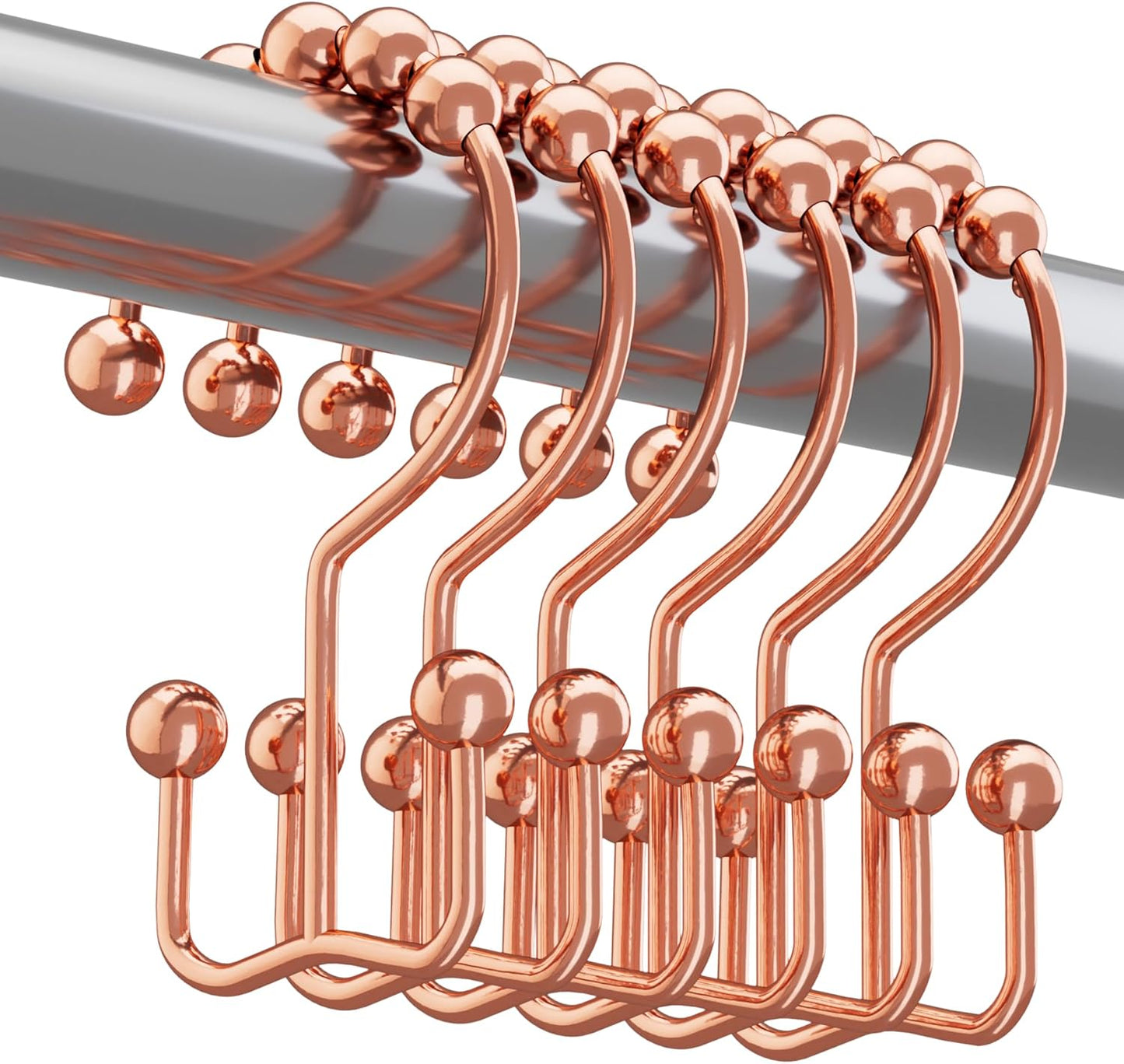 Titanker Shower Curtain Hooks Rings Rust Resistant Metal Double Glide Shower Hooks Rings for Bathroom Shower Rods Curtains, Set of 12 Hooks - Rose Gold