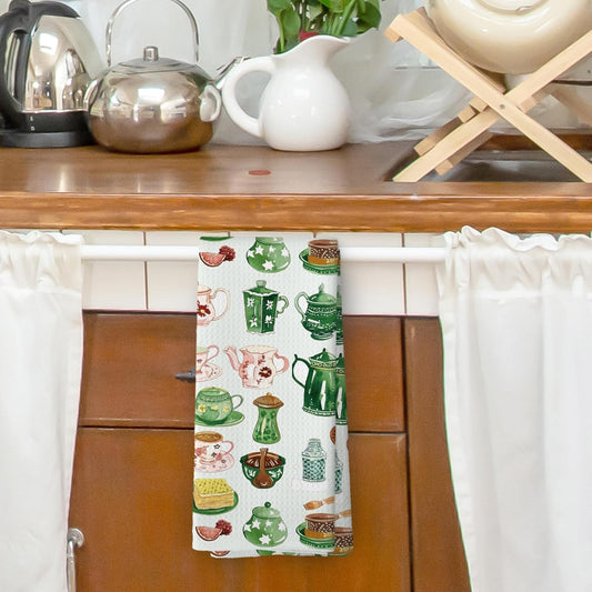 Vintage Spring Floral Teacups Kitchen Dish Towels, Coffee Cup Kitchen Decor, Retro Cottagecore Lover Gifts, Roses Flower Hand Towels Kitchen Tea Towels Decorations, 16x24inch