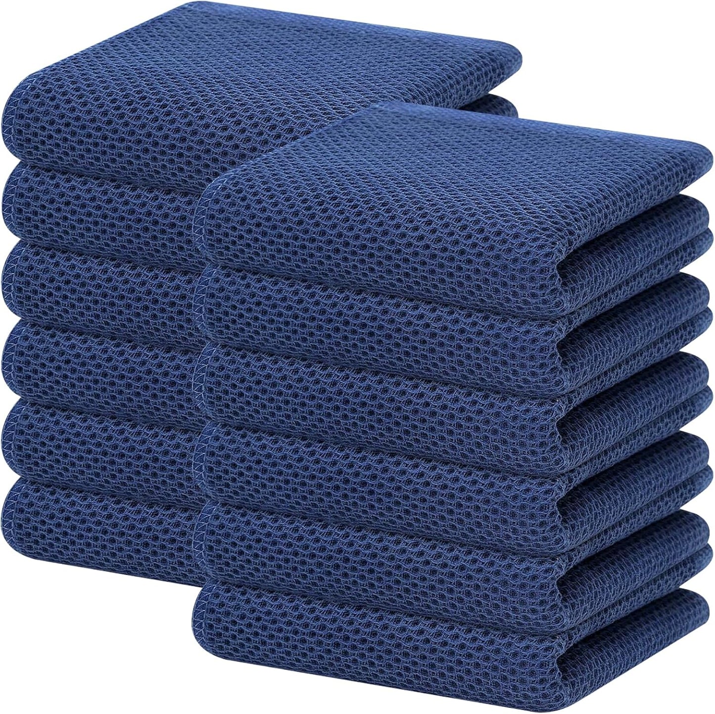 Homaxy 100% Cotton Waffle Weave Kitchen Dish Towels, Ultra Soft Absorbent Quick Drying Cleaning Towel, 13 x 28 Inches, 12-Pack, Navy Blue