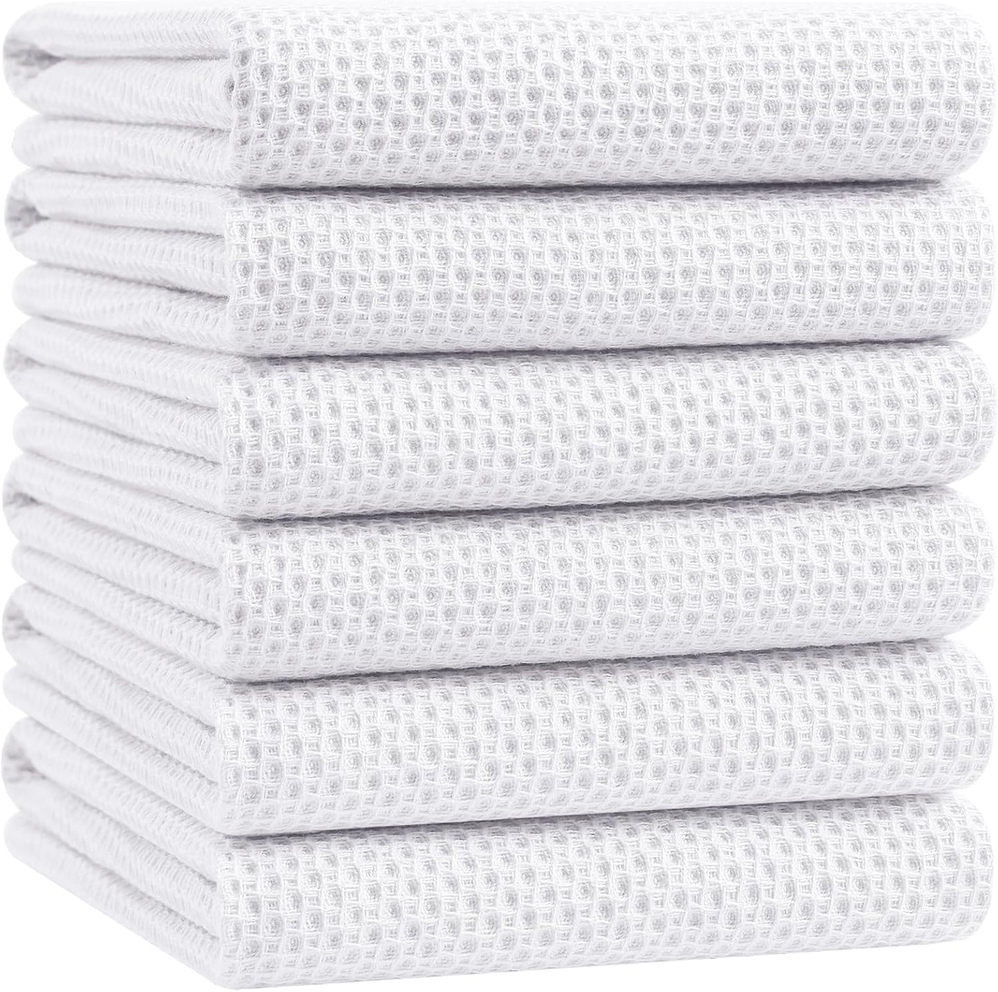Homaxy 100% Cotton Waffle Weave Kitchen Dish Towels, Ultra Soft Absorbent Quick Drying Cleaning Towel, 20x28 Inches, 6-Pack, White