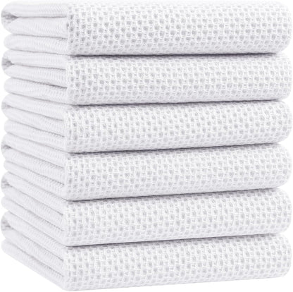 Homaxy 100% Cotton Waffle Weave Kitchen Dish Towels, Ultra Soft Absorbent Quick Drying Cleaning Towel, 20x28 Inches, 6-Pack, White