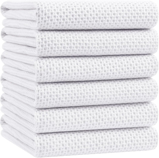 Homaxy 100% Cotton Waffle Weave Kitchen Dish Towels, Ultra Soft Absorbent Quick Drying Cleaning Towel, 20x28 Inches, 6-Pack, White