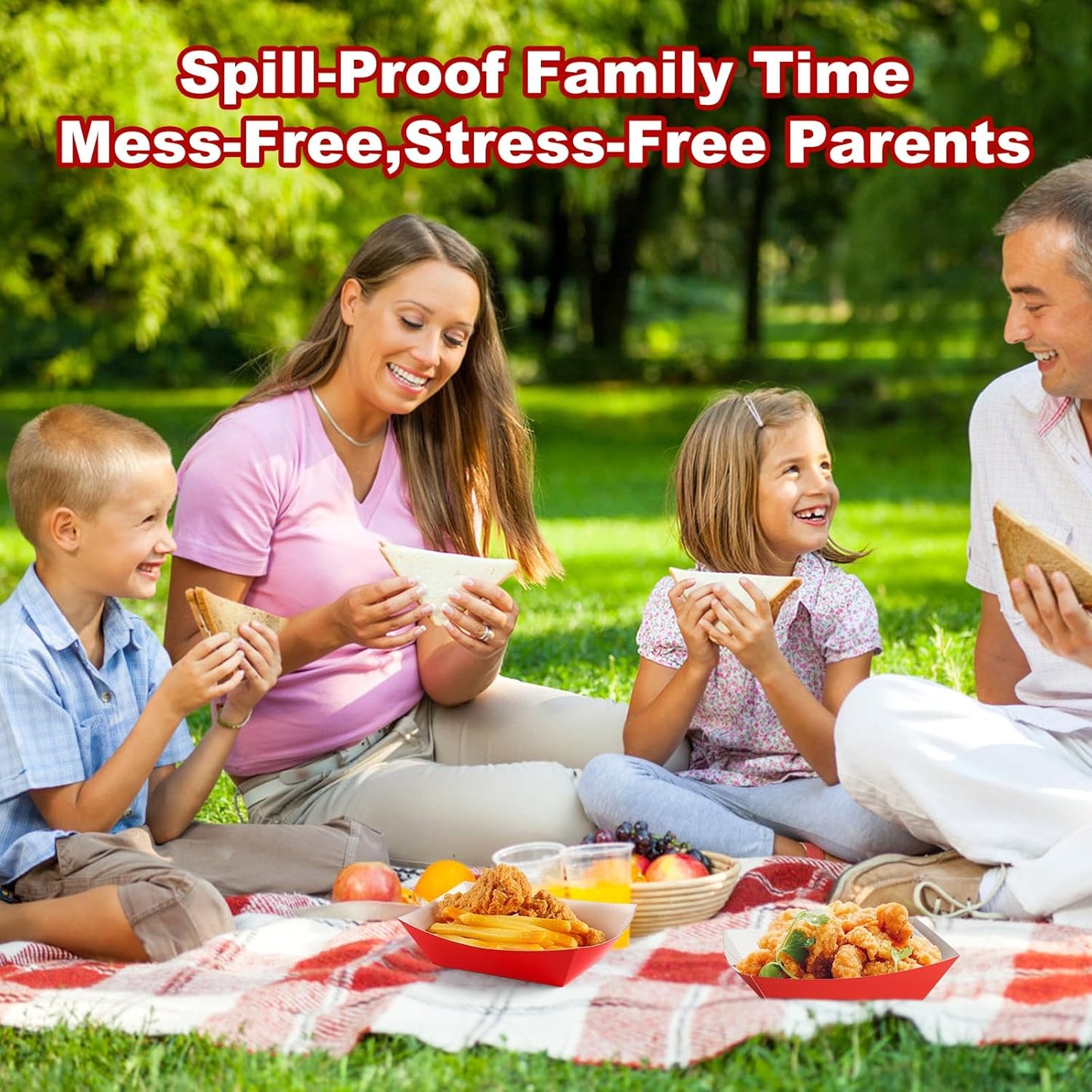 50 Pcs 2lb Paper Food Boat Trays Disposable，Snack Tray，Food Trays for Snack French Hot Dog Taco Popcorn Picnic party Wedding，Concession Stand Supplies (Red)