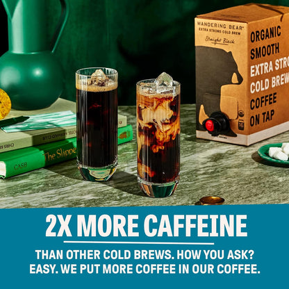 Wandering Bear Organic Vanilla Coffee Cold Brew On Tap, Iced Coffee Drink -Extra Strong, Smooth, No Sugar Added, Shelf-Stable, Ready to Drink, Gluten Free & Vegan Decaf -16 Servings of 6fl.oz -96fl.oz
