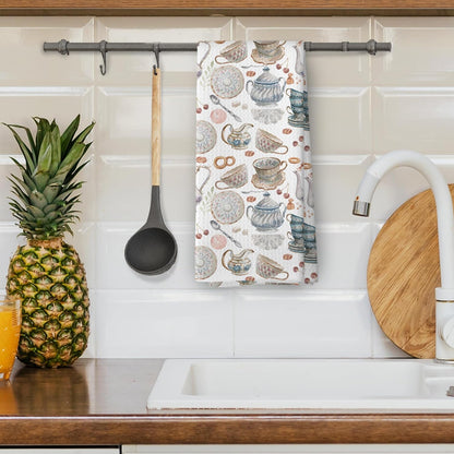 Vintage Teacups Kitchen Dish Towels, Retro French Garden Tea Lover Gifts for Women Men, Coffee Cups Teapots Kitchen Decor, Tea Time Hand Towels Kitchen Bathroom Tea Towels Decorations, 16x24inch