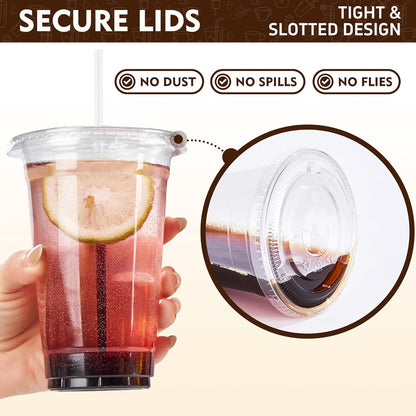 YEEHAW 16 oz 100 Pack Disposable Iced Coffee Cups with Lids, Clear Plastic Cups with Lids, Cold Crystal Drink Cup for Party