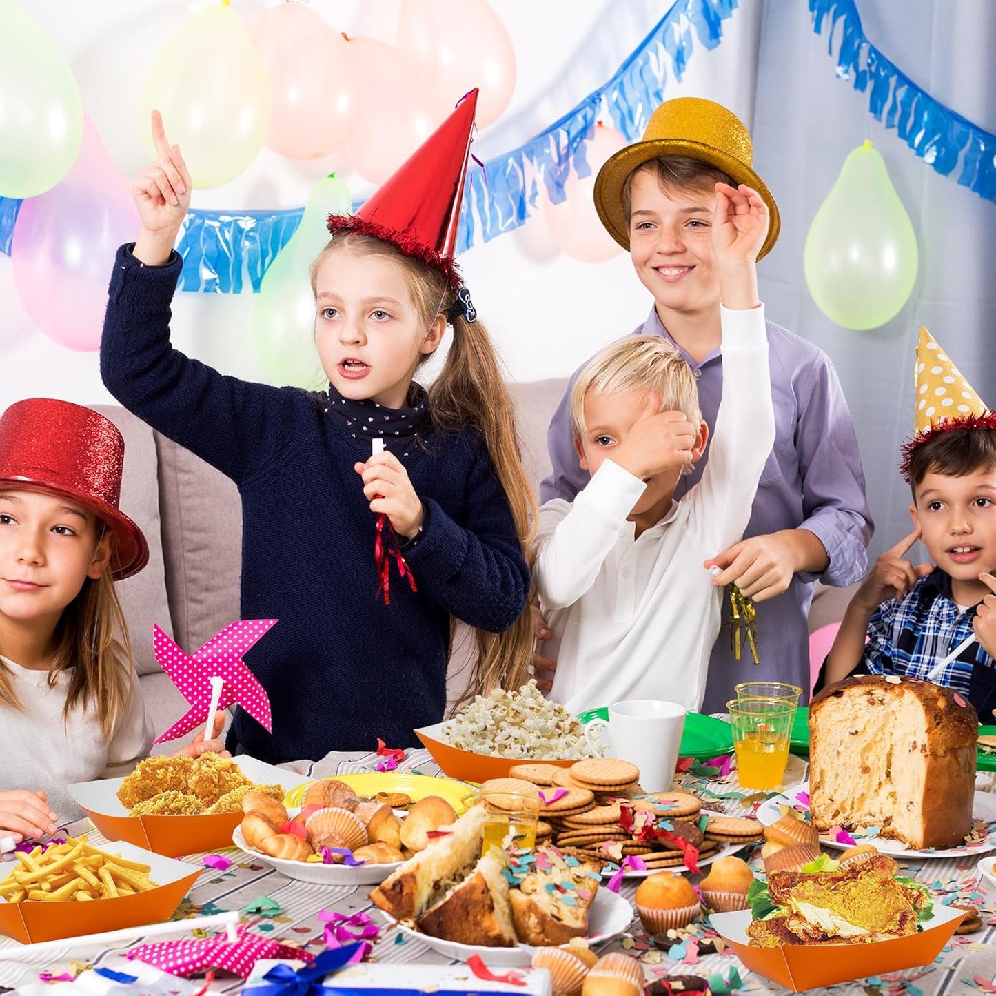 200 Pcs Paper Food Tray Sturdy Disposable Food Boats Nacho Plates Disposable Serving Snack Trays for Catering, Party Birthday Supplies, and Food Service (Orange)