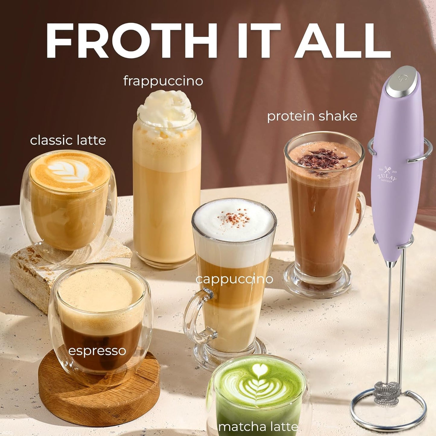 Zulay Kitchen Patented Tornado Triple Whisk Milk Frother with 4 Duracell Batteries – Handheld Foam Maker for Coffee, Lattes, Matcha & Hot Chocolate – Rich, Creamy Froth in Seconds