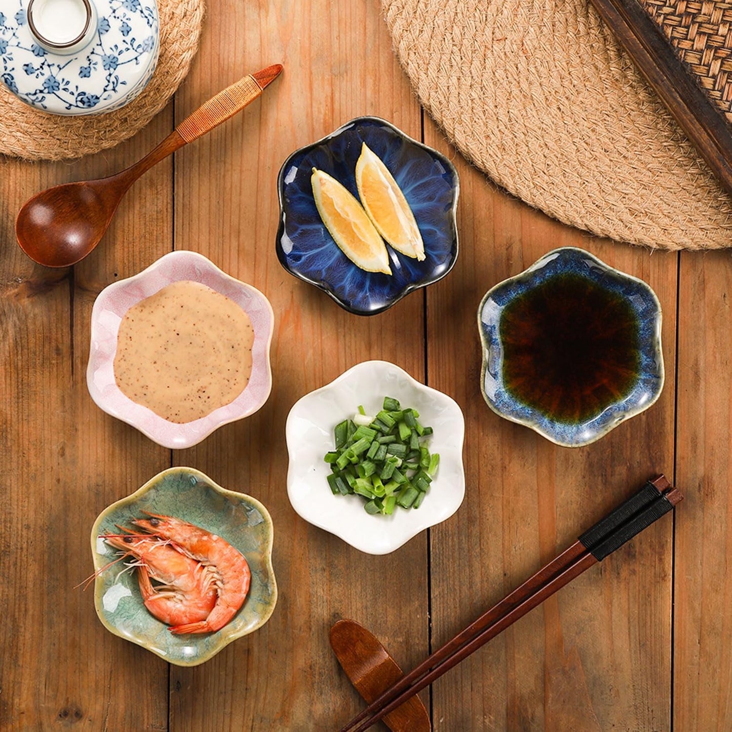 VanEnjoy Ceramic Spoon Rest, Small Side Dishes Cute Multifunctional Vintage Coffee Spoon Rest Small Dipping Bowls - Set of 5