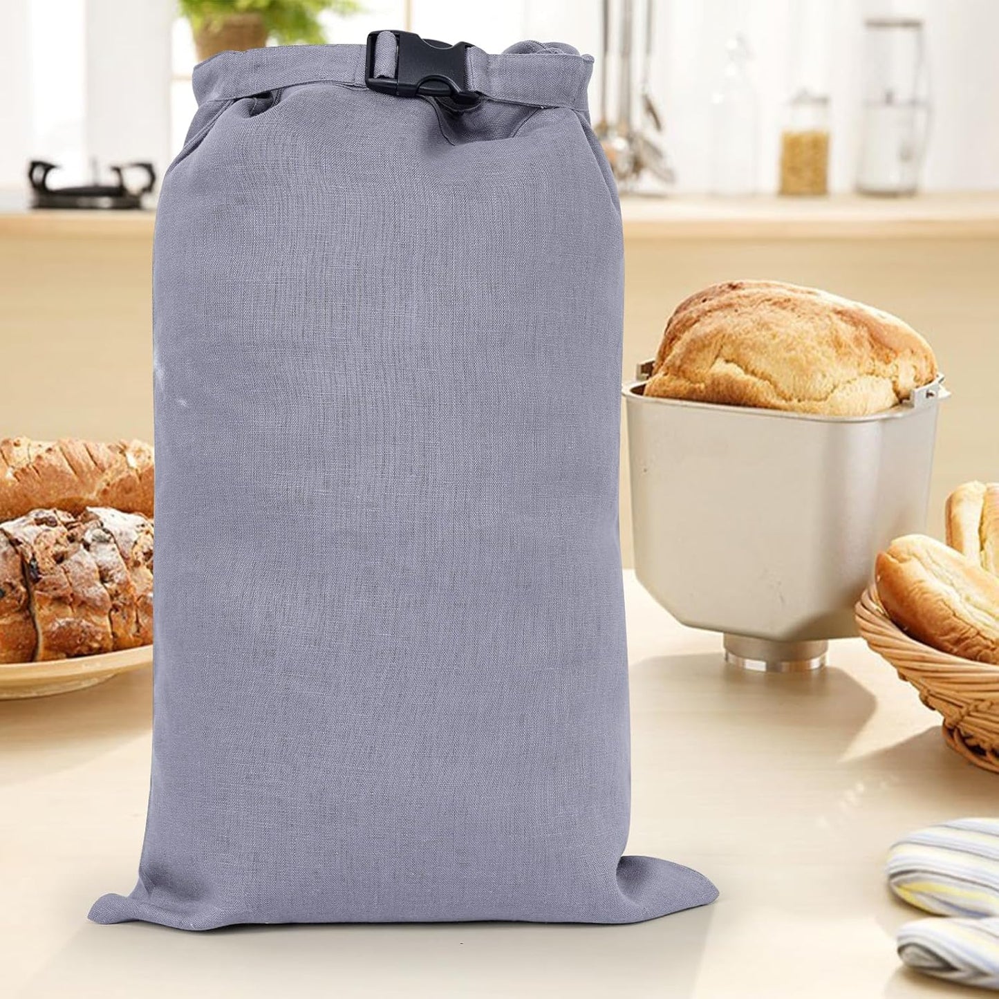 2 Pcs 100% Linen Bread Bags for Homemade Bread 13 x 19.6 Inches Reusable Sourdough Bread Storage Bag with Zipper (Gray)