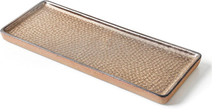 Vanity Tray, Ceramic Decorative Tray, Rectangular, Brown, 12"4.7", Rustic Finish, Raised Edges, Perfect for Perfume, Jewelry, Bath Accessories, Cosmetics, Toiletries