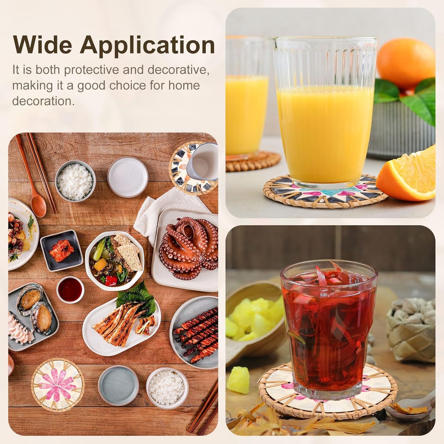 uxcell 2Pcs Handmade Woven Rattan Coasters, Heat-Resistant Drink Coasters for Coffee Table Dining Room Kitchen Coffee Wine Decor, Blue Water Drops