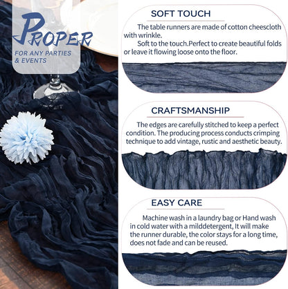 15 Packs Cheesecloth Table Runner Navy Blue,13 Ft Dark Blue Rustic Gauze Boho Wedding Table Runner Decoration, Wedding Table Decor Table Cloth for Wedding Party Bridal Shower Table,21.5x157in