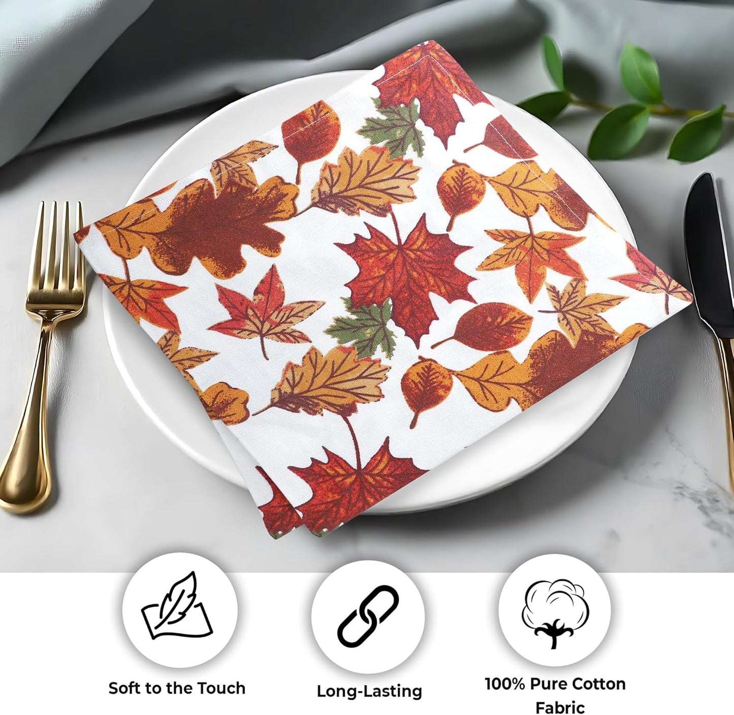 Urban Villa Cloth Napkins Set of 12 20x20 Inches 100% Cotton Napkins Cloth Washable Durable Reusable Absorbent Table Dinner Napkins Cloth for Thanksgiving Hotel Lunch Restaurant Parties – Leaves Print