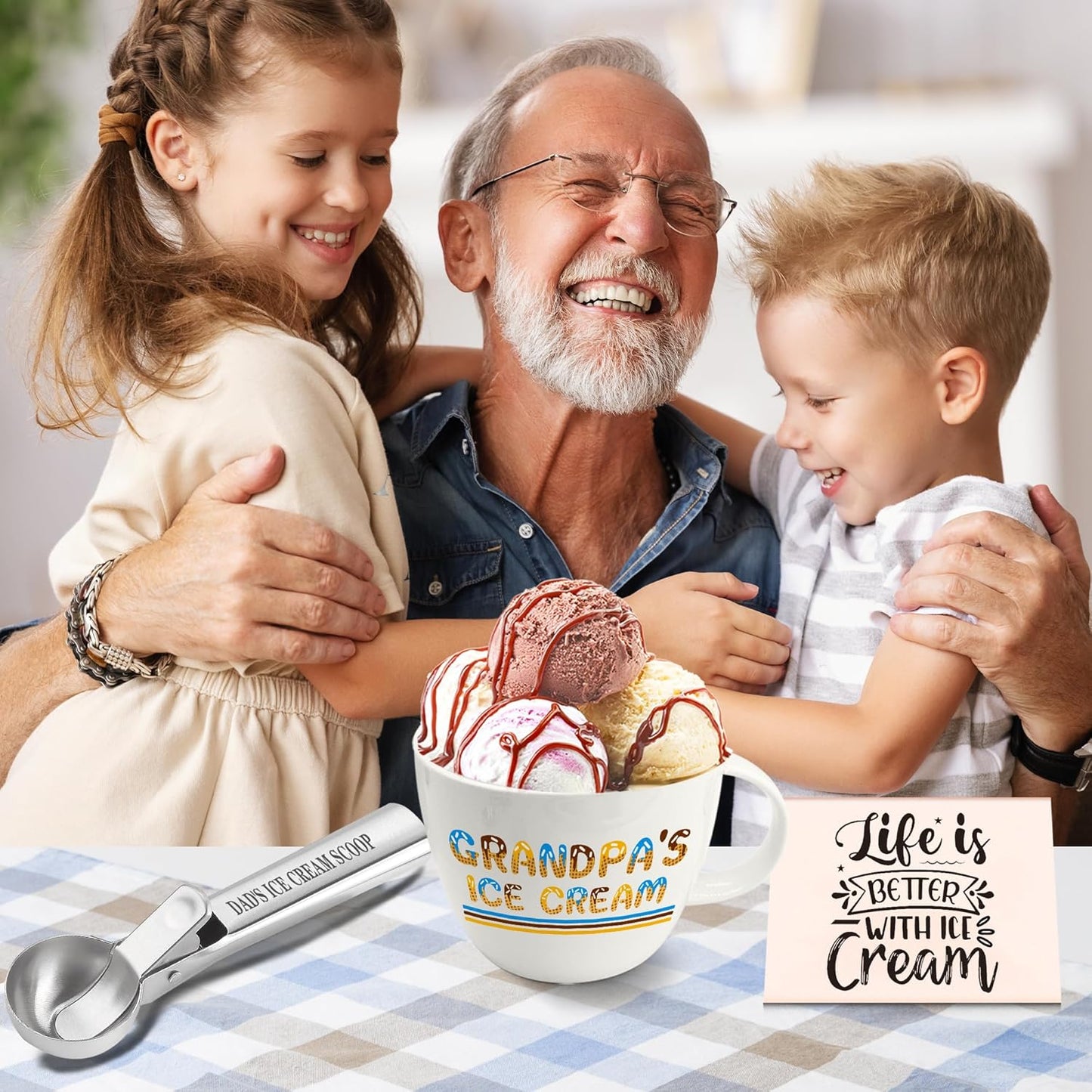 Fathers Day Grandpa Gifts, Grandpa Gift from Granddaughter, Grandpa's Ice Cream Bowl Scoop Shovel Spoon Set, Christmas Birthday Father's Day from Grandkids