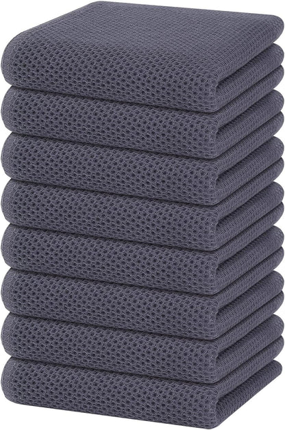 Homaxy 100% Cotton Waffle Weave Kitchen Dish Towels, Ultra Soft Absorbent Quick Drying Cleaning Towel, 13 x 28 Inches, 8-Pack, Dark Grey
