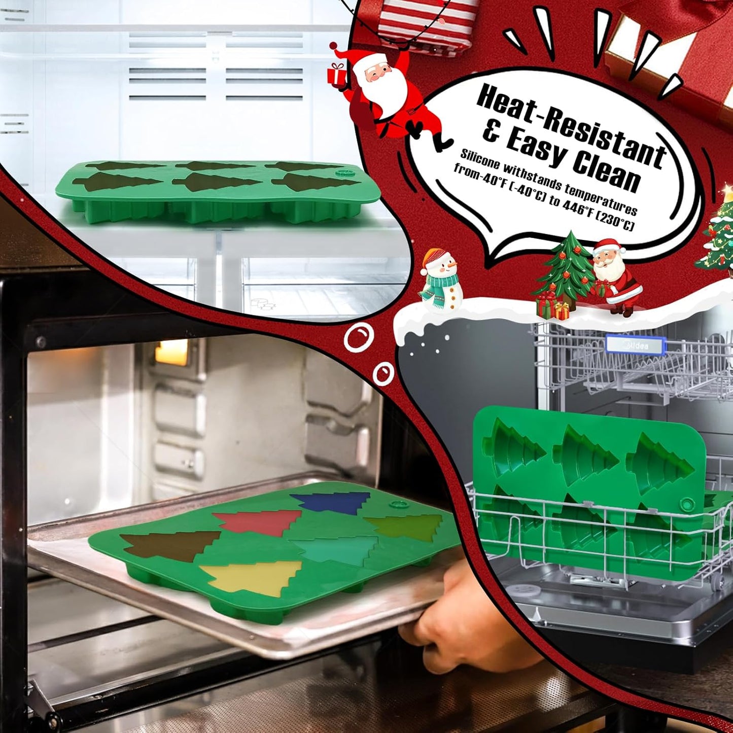 Christmas Tree Silicone Molds 2PCS for Soap Chocolate Candy Cake Cocoa Bomb Bath Bomb Ice Candle Food, 3D Xmas Themed Treat Baking & Freezing Tray BPA Free Food Grade Holiday Moulds