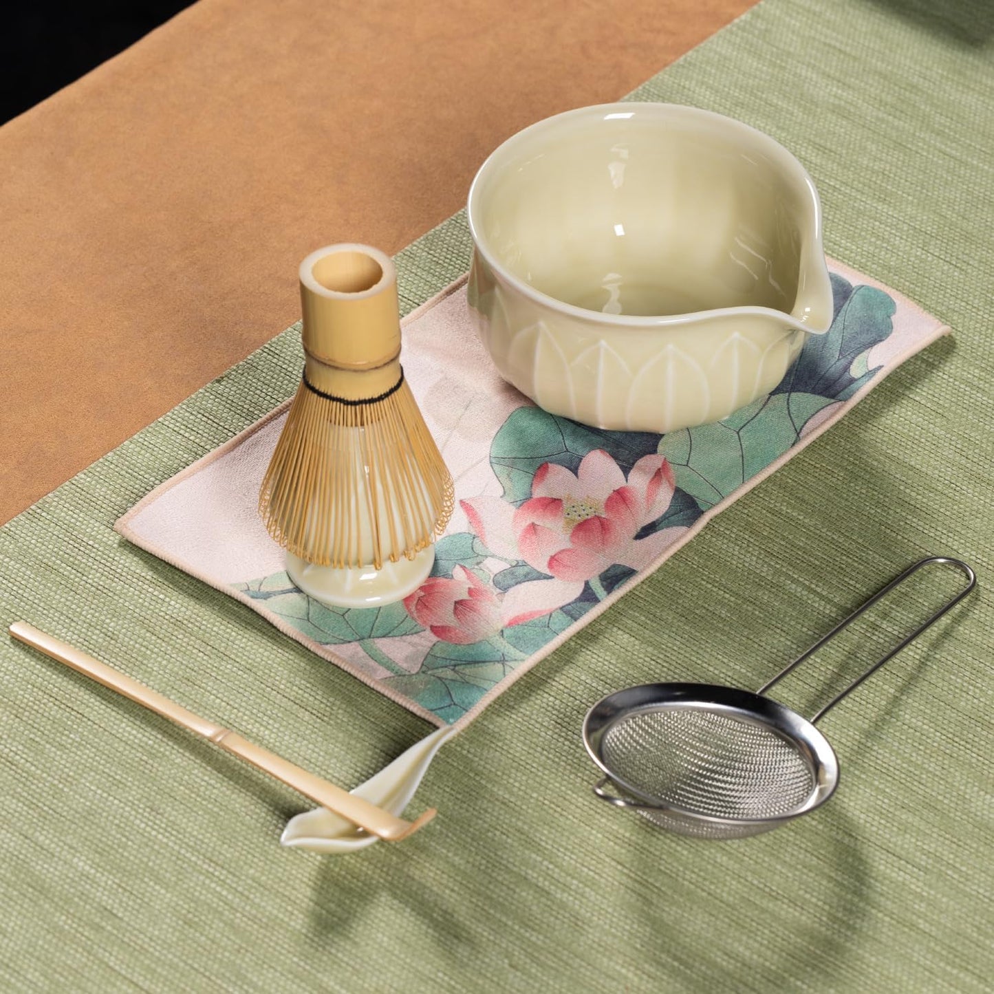 ZentButCool Matcha Set Includes Ceramic Matcha Bowl, Bamboo Whisk (Chasen), Scoop, Stainless Steel Matcha Sifter, And Whisk Holder (Off - White)