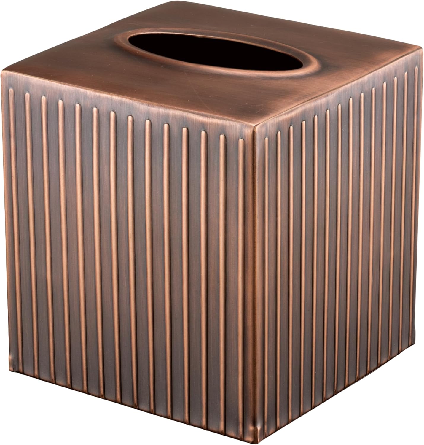 Monarch Abode Tissue Box Cover Square – Handcrafted Ridge Embossed Antique Copper Metal Tissue Holder Box for Bathroom Accessory, Aesthetic Decorative Facial Napkin Cube for Modern Home Decor