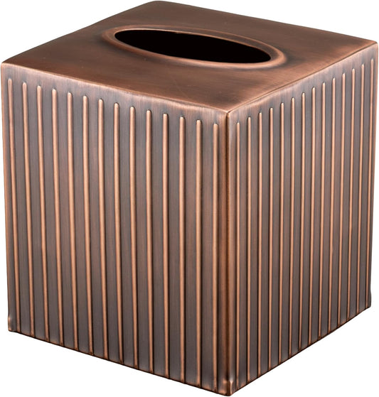 Monarch Abode Tissue Box Cover Square – Handcrafted Ridge Embossed Antique Copper Metal Tissue Holder Box for Bathroom Accessory, Aesthetic Decorative Facial Napkin Cube for Modern Home Decor