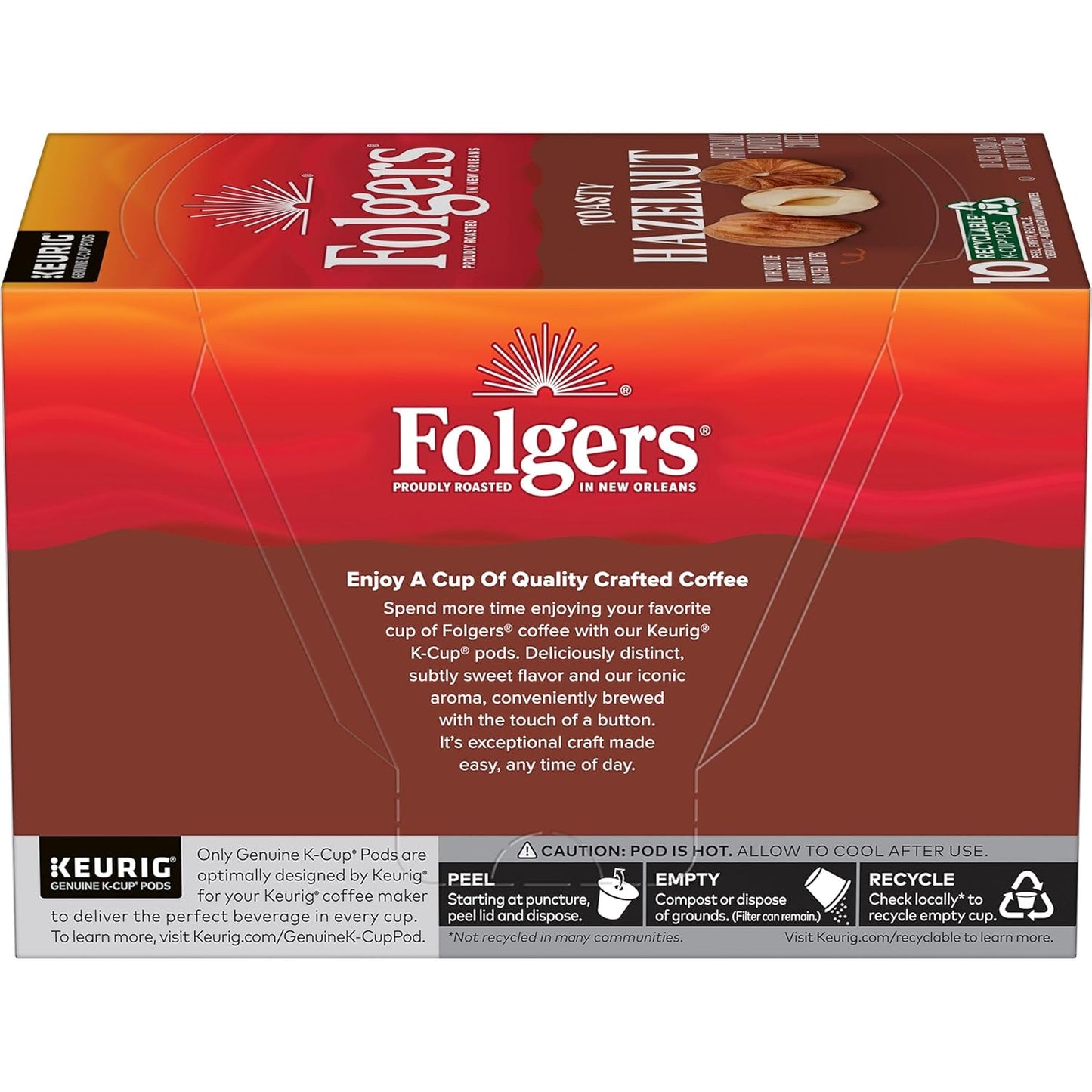 Folgers Toasty Hazelnut Artificially Flavored Coffee, Keurig K-Cup Pods, 10 Count Box