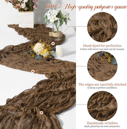 15 Packs Cheesecloth Table Runner Brown,10 Ft Rustic Gauze Boho Wedding Table Runner Decoration, Wedding Table Decor Table Cloth for Wedding Party Bridal Shower Table,21.5x120in