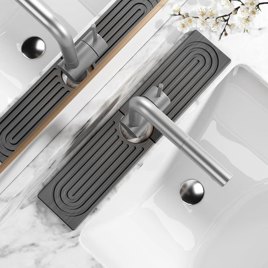 Stone Faucet Mat for Kitchen Sink - Quick Dry Diatomite Sink Splash Guard, Prevents Moisture Buildup & Water Stains, Water Absorbing Stone Tray for Bathroom Countertop (Dark Gray, 20" x 4")