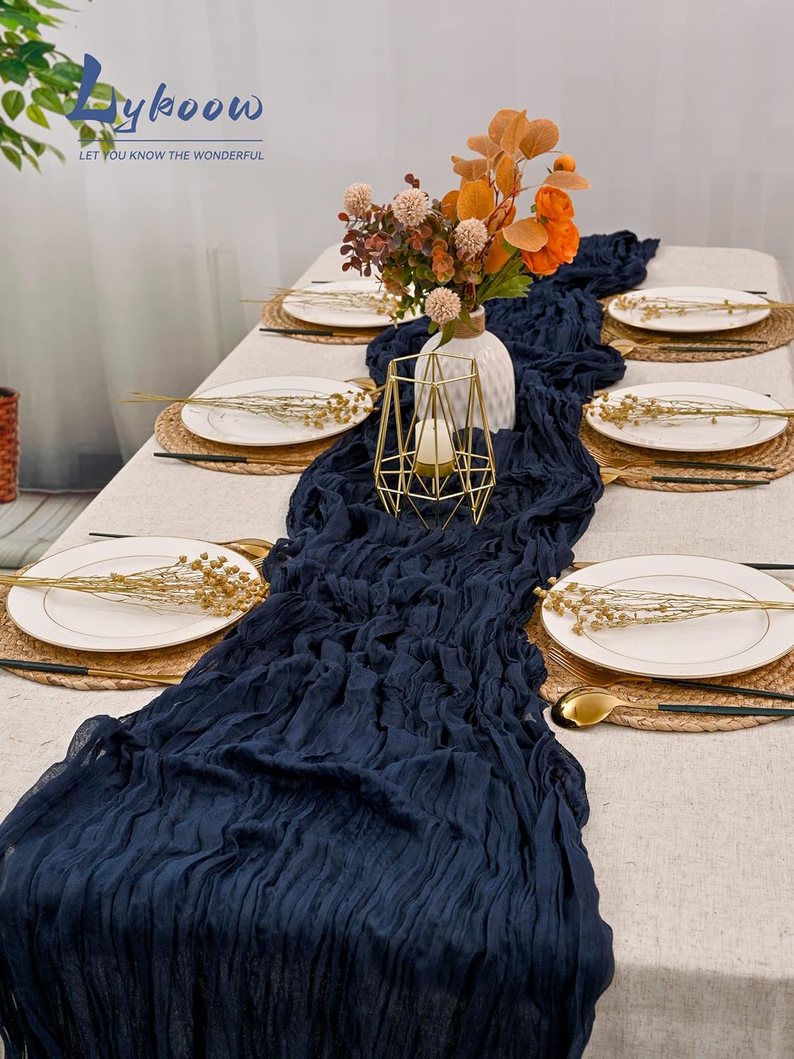15 Packs Cheesecloth Table Runner Navy Blue,13 Ft Dark Blue Rustic Gauze Boho Wedding Table Runner Decoration, Wedding Table Decor Table Cloth for Wedding Party Bridal Shower Table,21.5x157in