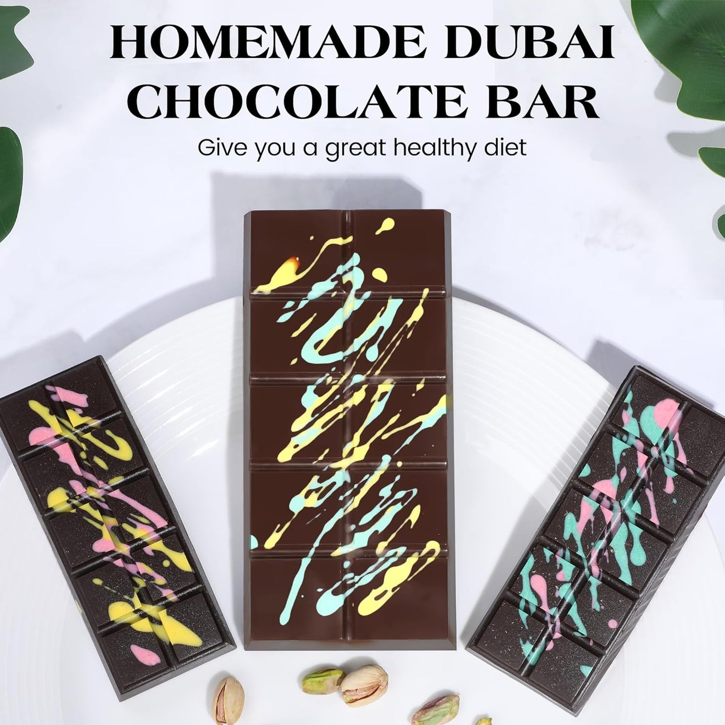 2 Pcs Chocolate Bar Mold Deep Dubai 0.85 Inch Stuffed Chocolate Molds Silicone Large Break Apart Silicone Molds (10 Snap + 5 Snap）