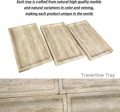 Natural Travertine Stone Perfume Tray, 9.8"x5.9" Marble Vanity Tray for Bathroom/Kitchen/Coffee Table