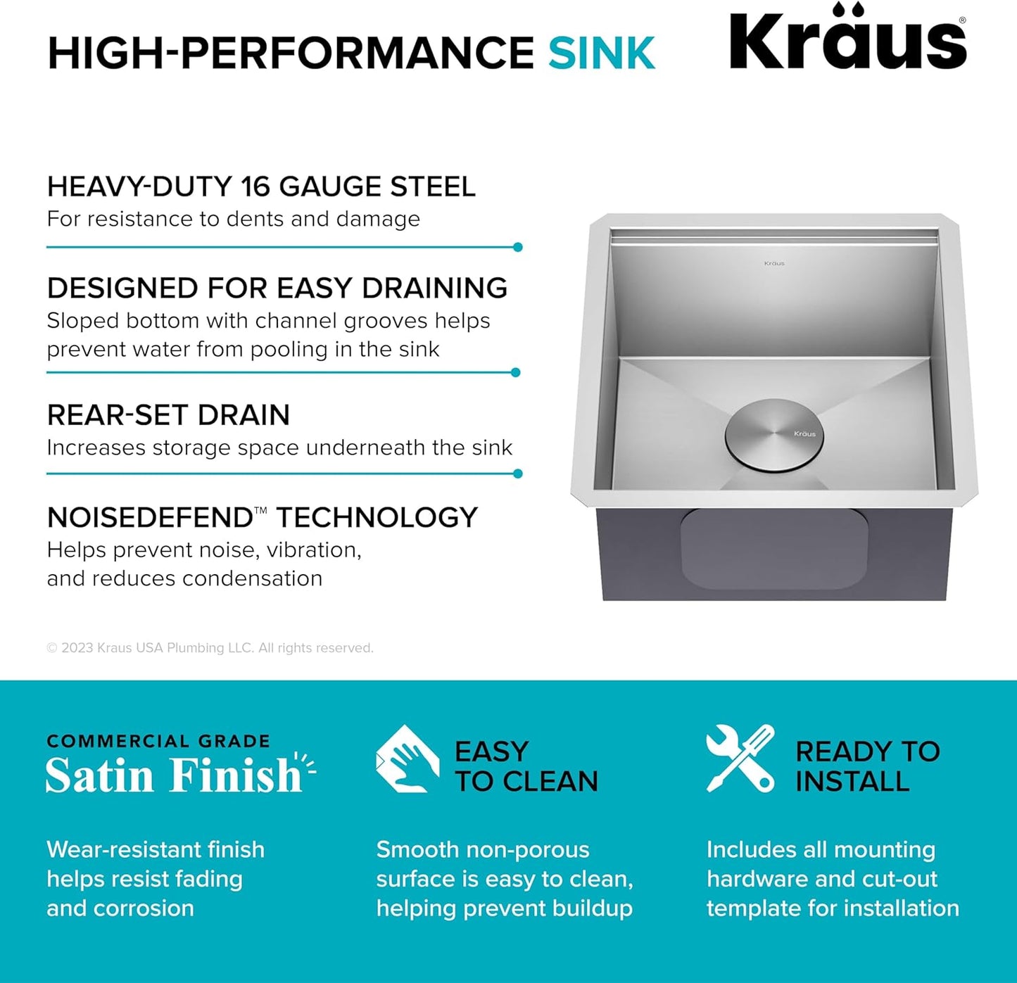 KRAUS Kore 17-Inch Undermount Workstation 16 Gauge Single Bowl Stainless Steel Bar Kitchen Sink with Accessories, KWU111-17