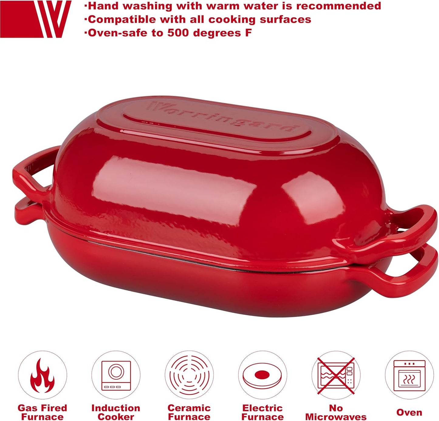 Enameled Cast Iron Sourdough Bread Oven, Dutch Oven, Loaf Cast Iron Bread Pan for Homemade Bread Baking, Meatloaf Pan with Lid, 5QT, Red