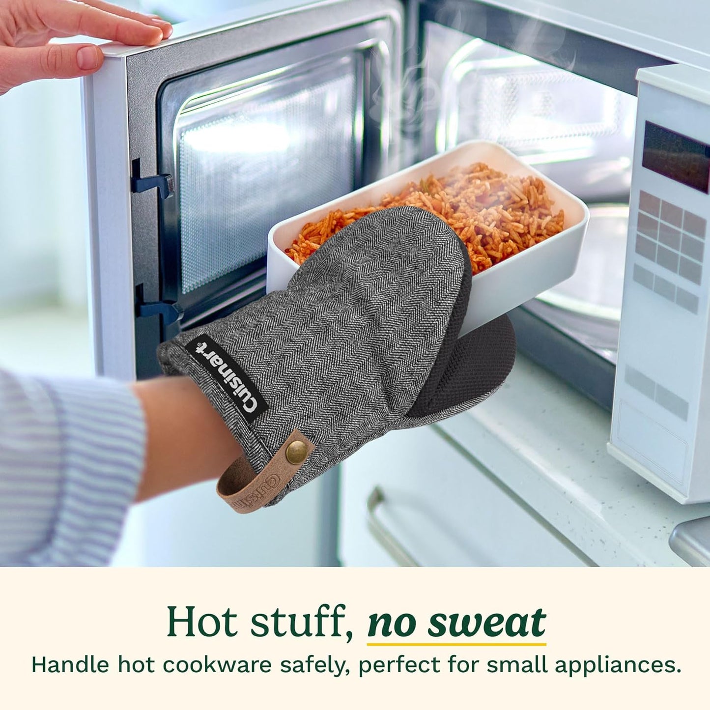 Cuisinart Heritage Mini Oven Mitts – 5.5” x 7” Heat-Resistant Kitchen Mitts for Oven with Non-Slip Neoprene Palm, Cotton Filling, and Faux Leather Loop – Durable Oven Mitt Set for Cooking & Baking