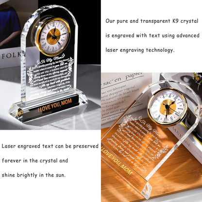 Gifts for Mom Crystal Clock Form Son Daughter on Mother's Day, Birthday - to My Mom Crystal Clock for Mother Desk Home Decor (8.8in, Gift Boxed)