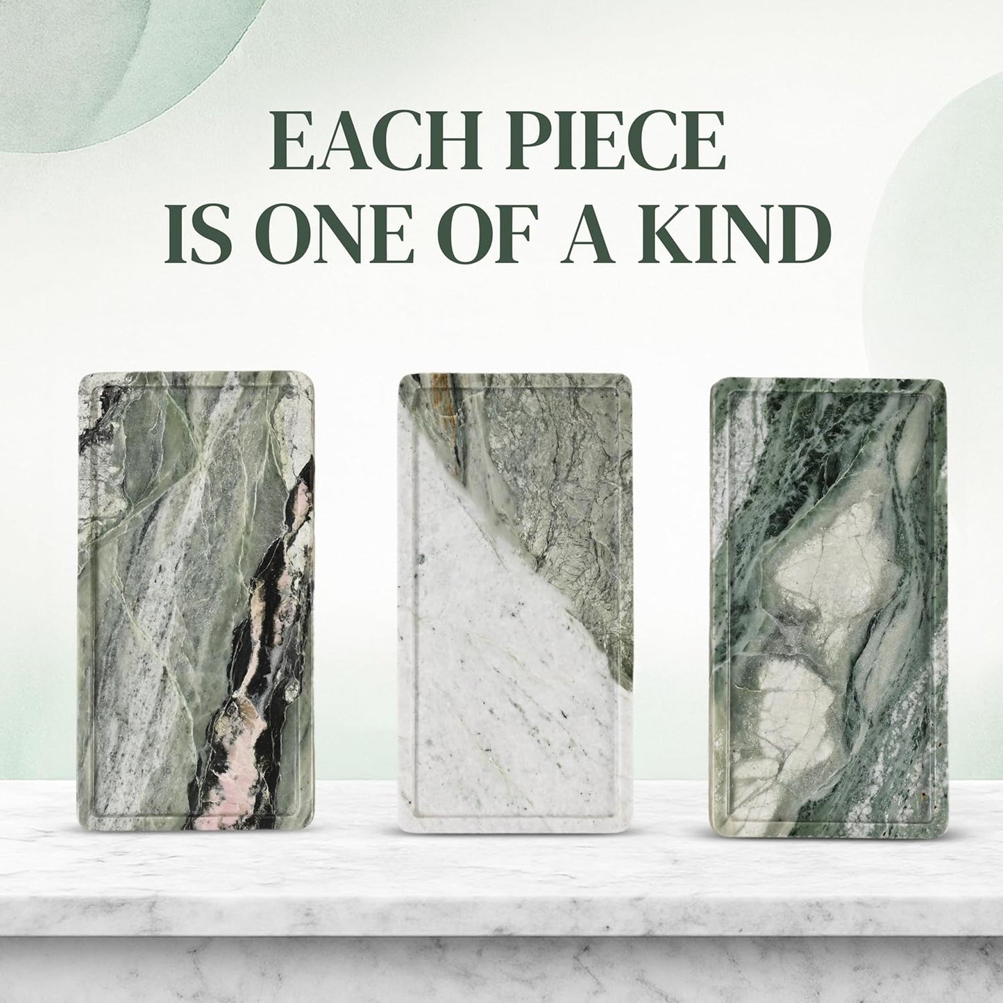 Green Marble Tray – 12" x 6.5" Decorative Vanity Tray for Bathroom, Countertop, Jewelry, Candles, Kitchen | Natural Stone Organizer for Makeup, Perfume, Skincare & Home Décor