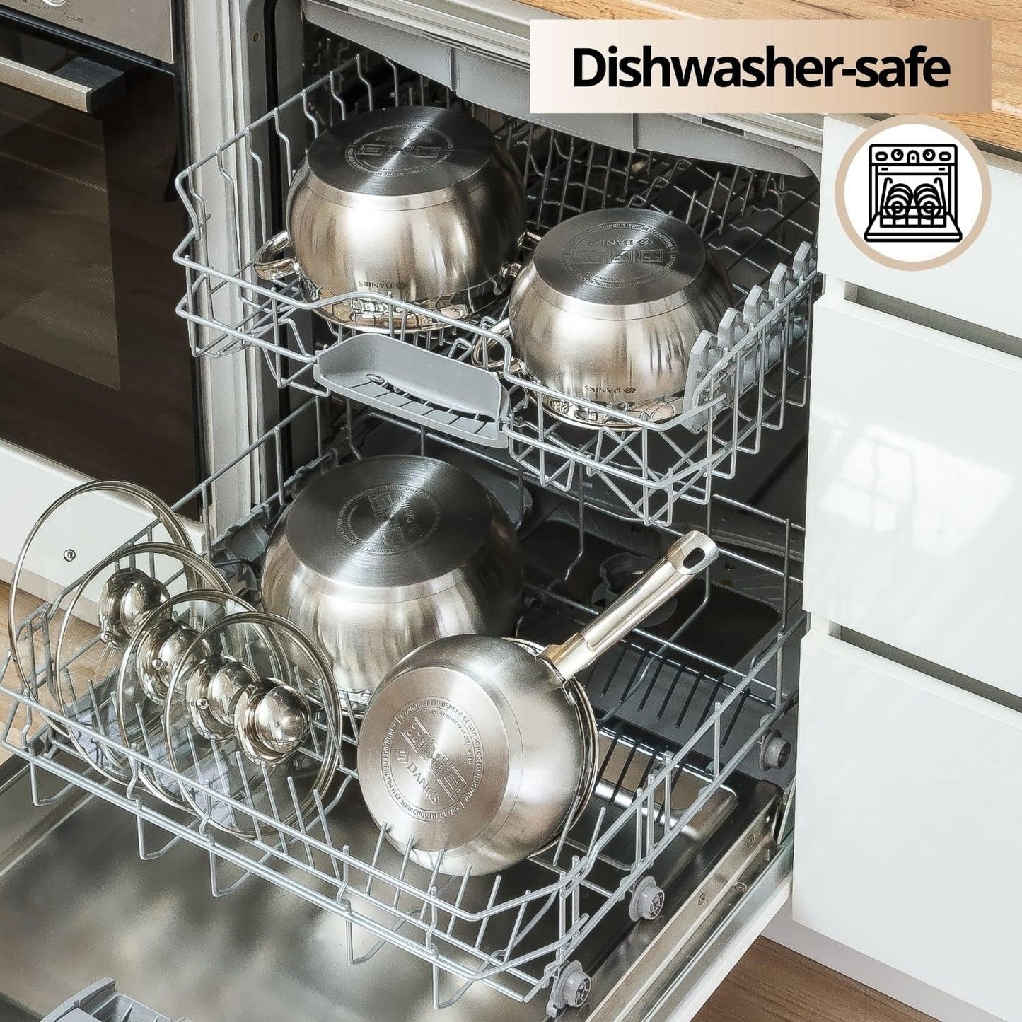 Daniks Classic 4 Quart Stainless Steel Stock Pot with Glass Lid, Tri-Ply Bottom for Even Heating, Induction Compatible, Dishwasher Safe