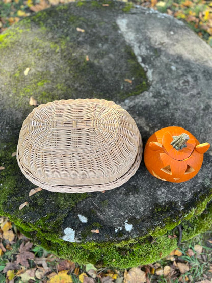 Handwoven Wicker Bread Box with Dome Lid – Large Rustic Wicker Tray for Bread & Pastry Storage – 46 x 33 x 24 cm (18.1 x 13 x 9.4 in)