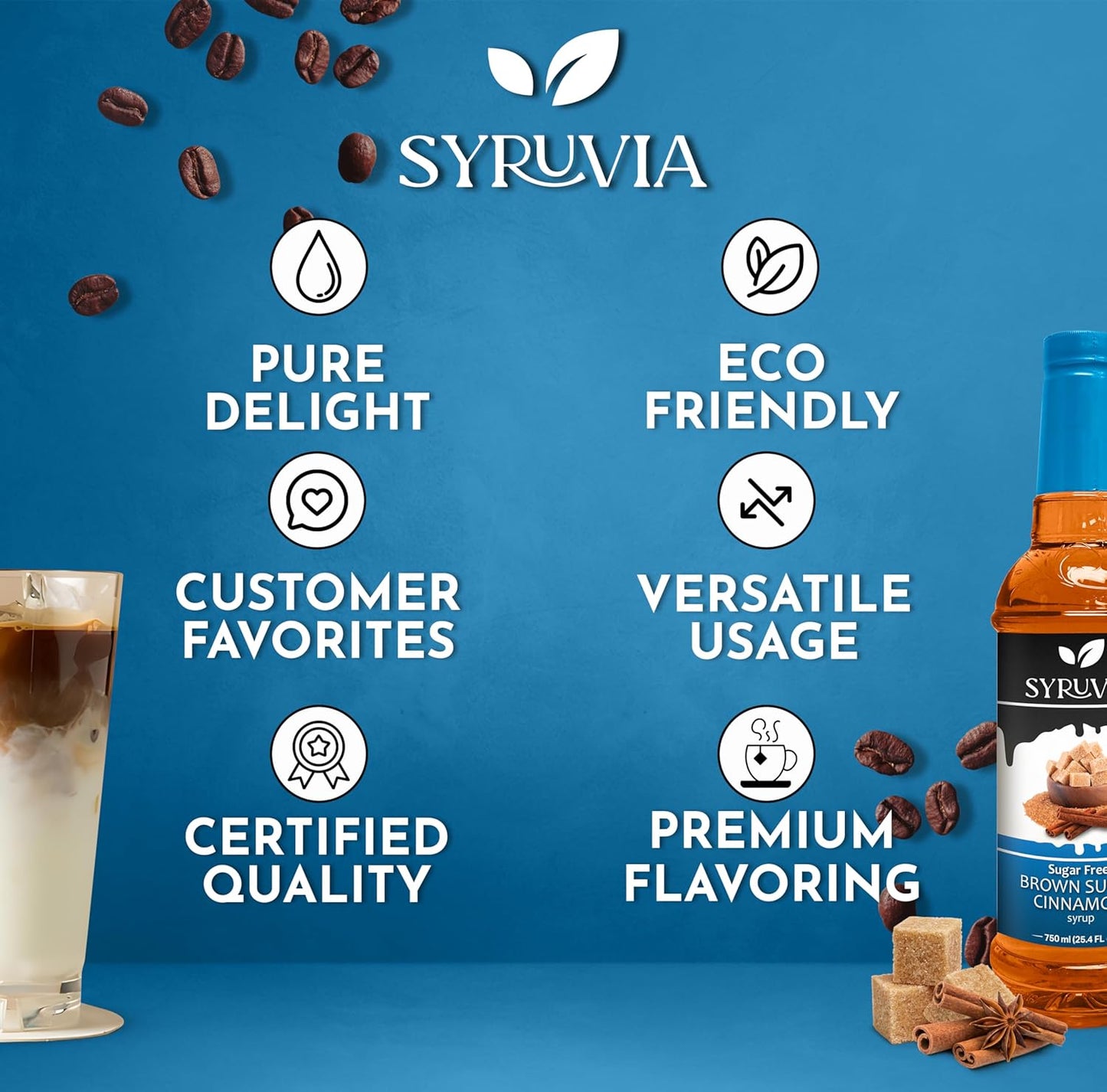 Syruvia Sugar Free Coffee Syrup, Brown Sugar Cinnamon Flavored Syrup for Drinks, Lattes, and Desserts – 25.4 fl oz